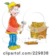 Royalty Free RF Clipart Illustration Of A Man Building A Birdhouse 1 by Alex Bannykh