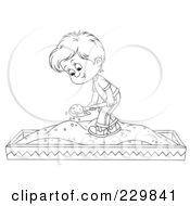 Poster, Art Print Of Coloring Page Outline Of A Boy Playing In A Sand Box