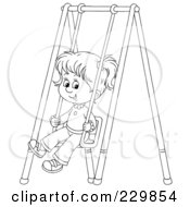 Poster, Art Print Of Coloring Page Outline Of A Little Girl On A Swing