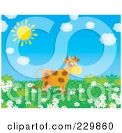 Poster, Art Print Of Cow In A Meadow Of Daisies