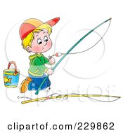 Poster, Art Print Of Boy Kneeling And Preparing A Fishing Pole - 1