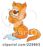 Royalty Free RF Clipart Illustration Of A Sad Cat Crying In A Puddle Of Tears 1