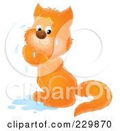 Royalty Free RF Clipart Illustration Of A Sad Cat Crying In A Puddle Of Tears 2