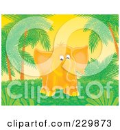 Royalty Free RF Clipart Illustration Of A Lonely Orange Elephant By Palm Trees