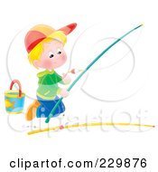 Poster, Art Print Of Boy Kneeling And Preparing A Fishing Pole - 2