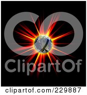 Poster, Art Print Of Hot Explosion Behind Earth On Black