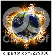 Fiery Explosion Behind Earth On Black