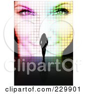 Silhouetted Woman Walking Towards A Womans Pixelated Face