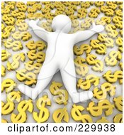 Royalty Free RF Clipart Illustration Of A 3d Blanco Man Laying In Golden Dollar Symbols