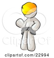 Clipart Illustration Of A Friendly White Construction Worker Or Handyman Wearing A Hardhat And Tool Belt And Waving