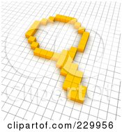 Royalty Free RF Clipart Illustration Of A 3d Magnifying Glass Icon Made Of Yellow Pixels On A Grid by Jiri Moucka