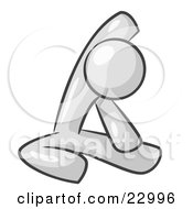 Clipart Illustration Of A White Man Sitting On A Gym Floor And Stretching His Arm Up And Behind His Head