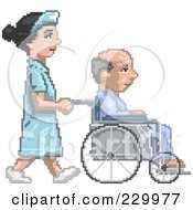 Pixelated Nurse Pushing A Patient In A Wheelchair