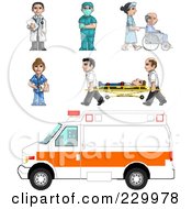 Poster, Art Print Of Digital Collage Of Pixelated Paramedics And Doctors