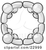 Clipart Illustration Of Four White People Standing In A Circle And Holding Hands For Teamwork And Unity by Leo Blanchette