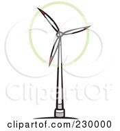 Royalty Free RF Clipart Illustration Of A White And Red Wind Turbine Spinning