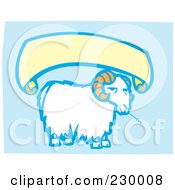 Poster, Art Print Of Blank Banner Over A Sheep Eating Hay On Blue
