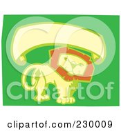 Poster, Art Print Of Blank Banner Over A Thoughtful Lion On Green
