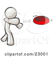 Clipart Illustration Of A White Man Tossing A Red Flying Disc Through The Air For Someone To Catch by Leo Blanchette