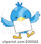 Poster, Art Print Of Cute Blue Bird With A Blank Sign - 6