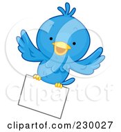 Poster, Art Print Of Cute Blue Bird With A Blank Sign - 5