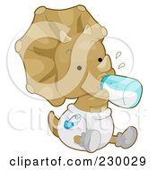 Cute Baby Triceratops Dino Holding A Bottle And Wearing A Diaper