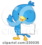 Poster, Art Print Of Cute Blue Bird With A Blank Sign - 2