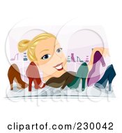 Poster, Art Print Of Blond Woman Organizing Shoes On A Shelf