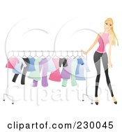 Poster, Art Print Of Woman Pushing A Clothing Rack