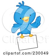 Poster, Art Print Of Cute Blue Bird With A Blank Sign - 4