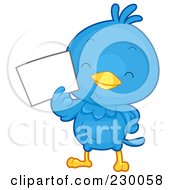 Poster, Art Print Of Cute Blue Bird With A Blank Sign - 1