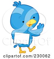 Poster, Art Print Of Cute Blue Bird With A Blank Sign - 3