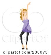Royalty Free RF Clipart Illustration Of A Pretty Woman Dancing In A Long Purple Shirt And Leggings