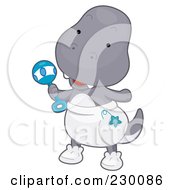 Poster, Art Print Of Cute Baby T Rex Dino Wearing A Diaper And Holding A Rattle