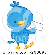 Poster, Art Print Of Cute Blue Bird Holding An Envelope