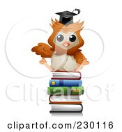 Royalty Free RF Clipart Illustration Of A Professor Owl Sitting On Books