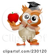 Royalty Free RF Clipart Illustration Of A Professor Owl Holding An Apple