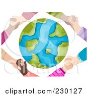 Royalty Free RF Clipart Illustration Of Diverse Hands Holding Around A Globe