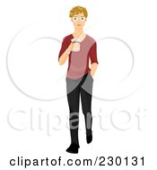 Royalty Free RF Clipart Illustration Of A Blond Man Walking And Holding A Coffee Cup