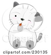 Royalty Free RF Clipart Illustration Of A Cute White Kitten Grooming