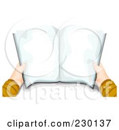 Royalty Free RF Clipart Illustration Of A Boys Hands Holding A Blank Open Book by BNP Design Studio