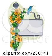 Poster, Art Print Of Blue Bird On A Blank Sign Post With Orange Flowers