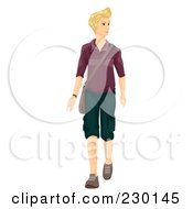 Royalty Free RF Clipart Illustration Of A Blond Man Walking With A Shoulder Bag