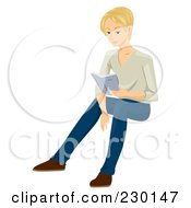Blond Man Sitting And Reading