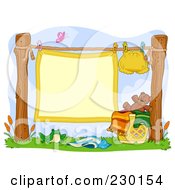 Poster, Art Print Of Blank Baby Blanket Sign Hanging On A Clothes Line With A Cloth Diaper