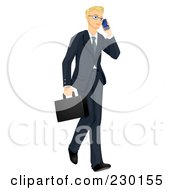 Poster, Art Print Of Blond Businessman Walking And Chatting On A Cell Phone