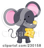 Poster, Art Print Of Cute Gray Mouse Eating Cheese