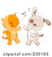 Poster, Art Print Of Cute Kitten And Puppy Dancing