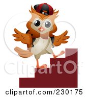 Royalty Free RF Clipart Illustration Of An Owl Student Walking Up Steps