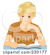 Royalty Free RF Clipart Illustration Of A Blond Teen Boy Reading A Book